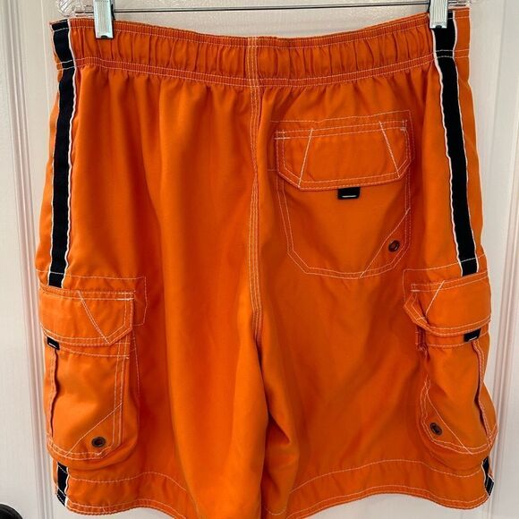 Ocean Pacific Men’s Orange Swim Trunks Size Large Lined Tie Waist - Picture 2 of 9